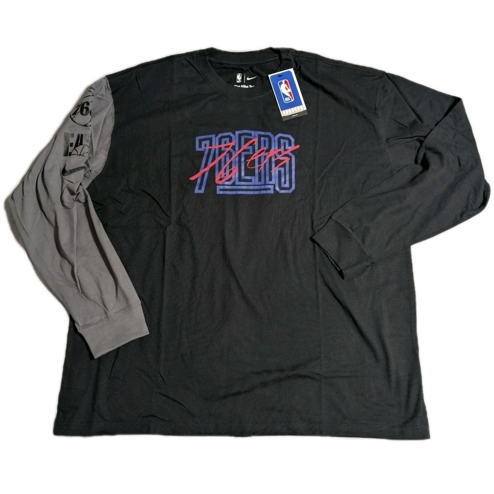 Nike Philadelphia 76ers Long Sleeve T Shirt Mens‎ 2XL NWT NBA Loose Fit Black